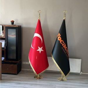 İkili Makam Bayrağı Seti Gold Direkli